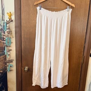 White Wide Leg Smocked Waist Pants